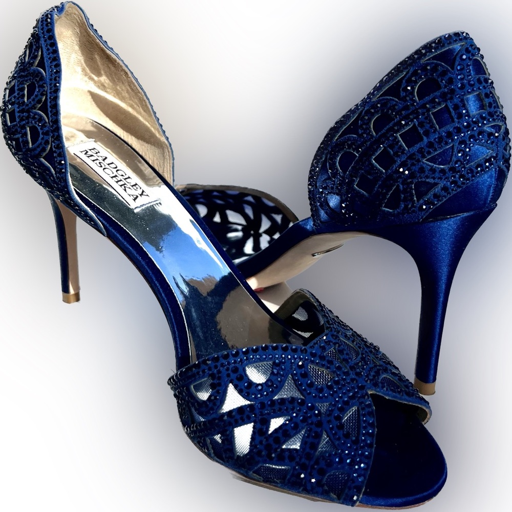 Badgley Mischka - Royal Blue Satin Beaded Pumps - Size: 9.5